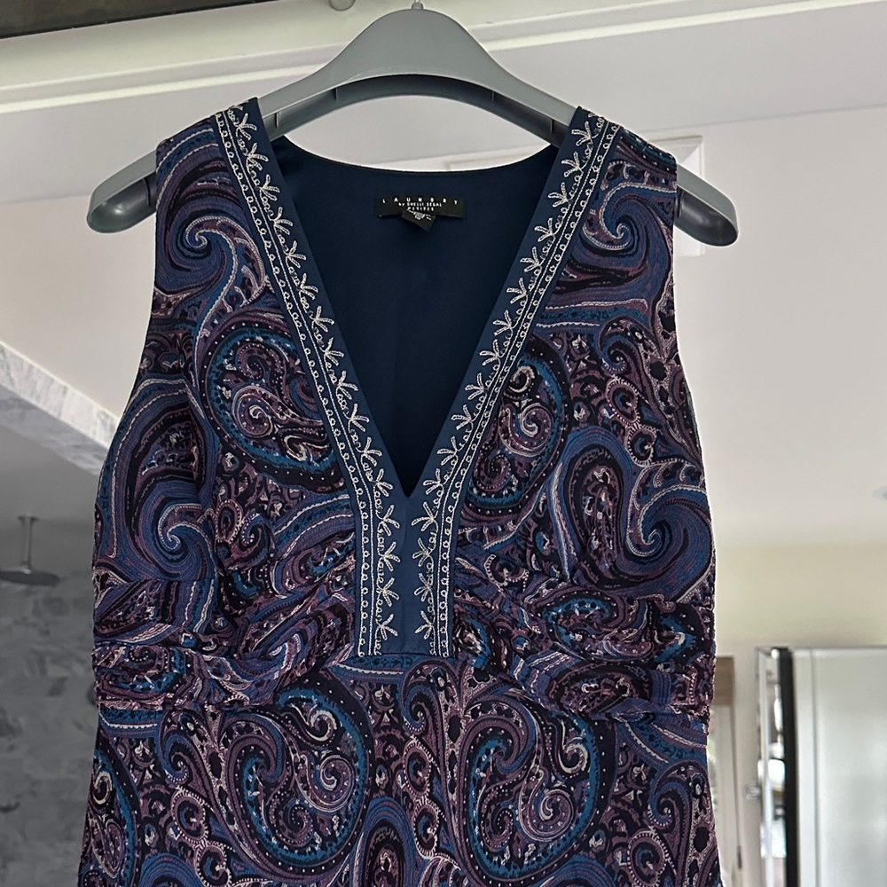 Laundry By Shelli Segal Navy and Purple Paisley Dress